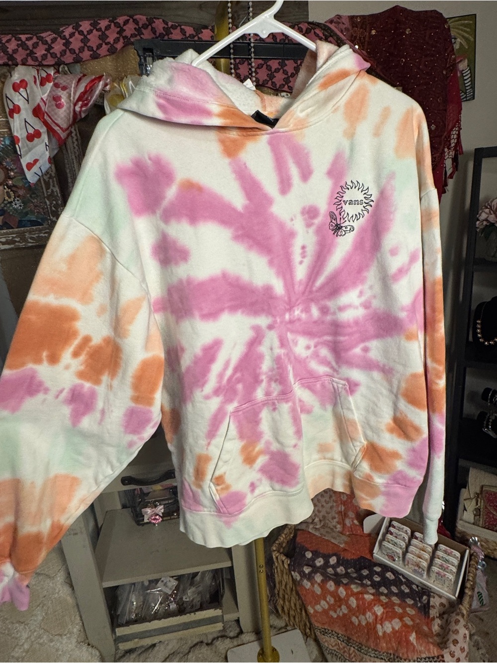 Vans Women’s Tie-Dye Crewneck Hoodie in Pink and Orange